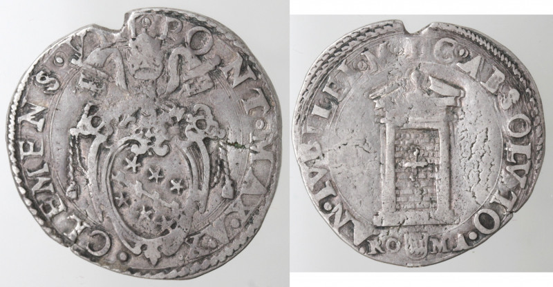 Zecche Italiane. Roma. Clemente VIII. 1592-1605. Testone. Ag. Mun. 13. Mir. 1459...