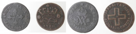 Vittorio Amedeo III. 1773-1796. Lotto di 2 monete. 2 denari 1780 e Mezzo Soldo 1784. Ae.