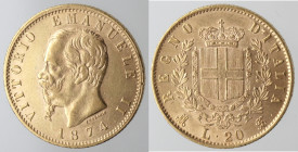 Vittorio Emanuele II 20 lire 1874 M