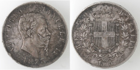 Vittorio Emanuele II. 1861-1878. 5 lire 1873 Milano. Ag.