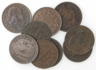 Umberto I. 1878-1900. Lotto di 9 monete. 2 Centesimi 1897, 1898 (3 pz.) e 1900 (5 pz.). Ae.