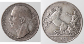 Vittorio Emanuele III. 1900-1943. 10 lire 1927 Biga una rosetta. Ag.