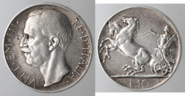 Vittorio Emanuele III. 1900-1943. 10 lire 1928 Biga una rosetta. Ag.