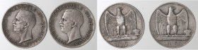 Vittorio Emanuele III. 1900-1943. Lotto di 2 monete. 5 Lire 1928 1 rosetta e 5 Lire 1928 2 rosette. Ag.