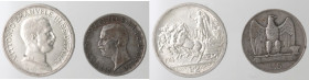 Vittorio Emanuele III. 1900-1943. Lotto di 2 monete. 2 Lire 1914 e 5 Lire 1928 1 Rosetta Rara. Ag.