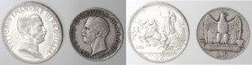 Vittorio Emanuele III. 1900-1943. Lotto di 2 monete. 2 Lire 1916 e 5 Lire 1928 Rara. Ag.