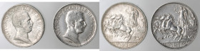 Vittorio Emanuele III. 1900-1943. Lotto di 2 monete. Lira 1916 (Rara) e 1917 Quadriga briosa. Ag.