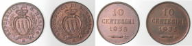 San Marino. Lotto di 2 monete. 10 Centesimi 1935 e 1938. Ae.