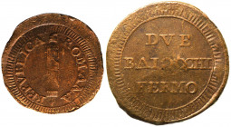 Fermo - Prima Repubblica Romana (1798-1799) Due baiocchi tipo con fascio senza data - CNI 18 - Rara - Cu - gr. 16,58

qBB

 Shipping only in Italy