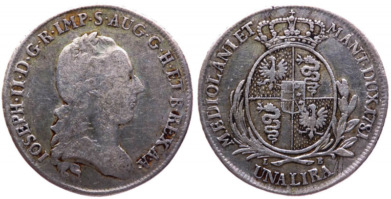 Milano - Giuseppe II (1780-1790) 1 Lira 1781 - RR MOLTO RARA - Ag - gr.6,02

B...