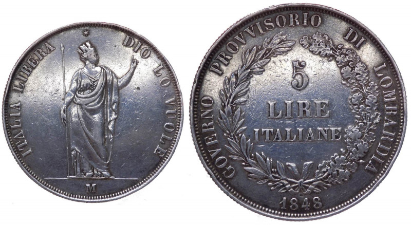 Milano - Governo Provvisorio della Lombardia (1848) 5 Lire 1848 - Zecca di Milan...