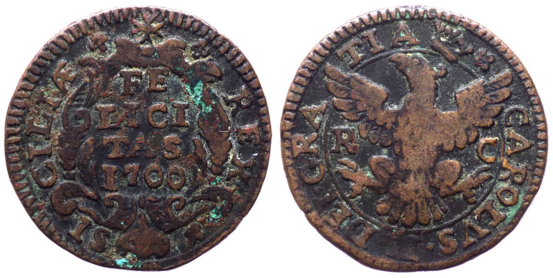 Regno di Sicilia - Carlo II (1665-1700) Grano "Felicitas" 1700 - Sigla RC - Zecc...