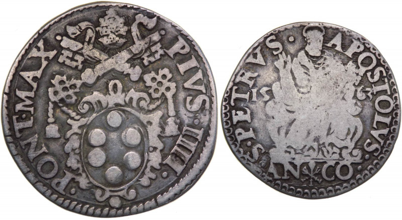 Stato Pontificio - Pio IV (1559-1565) Testone - Zecca di Ancona - Munt. 46 - Ag ...