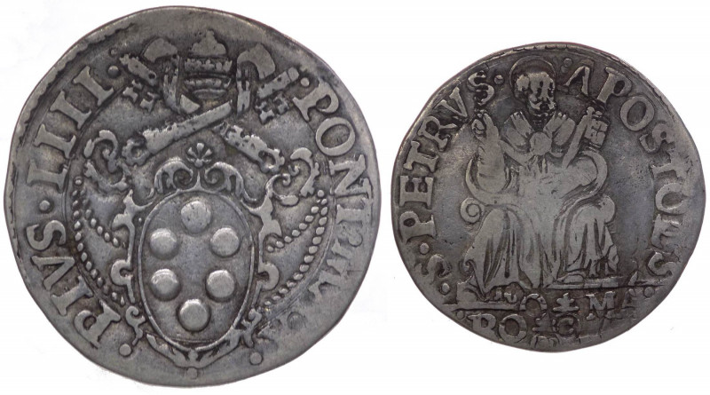 Stato Pontificio - Pio IV (1559-1565) Testone - Zecca di Roma - Mir.1053/5 - Evi...