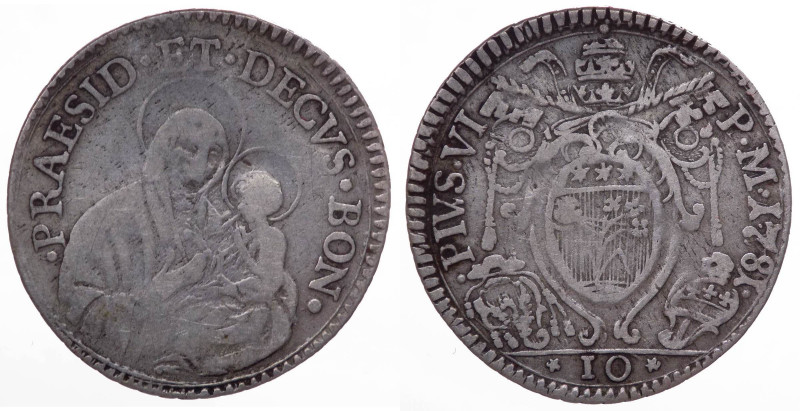 Stato Pontificio - Pio VI (1775-1799) Mezza Lira 1781 - Zecca di Bologna - Munto...