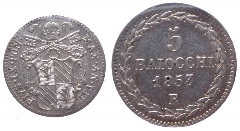 Stato Pontificio - Pio IX (1846-1878) 5 Baiocchi o Grosso 1853 anno VII - Zecca ...