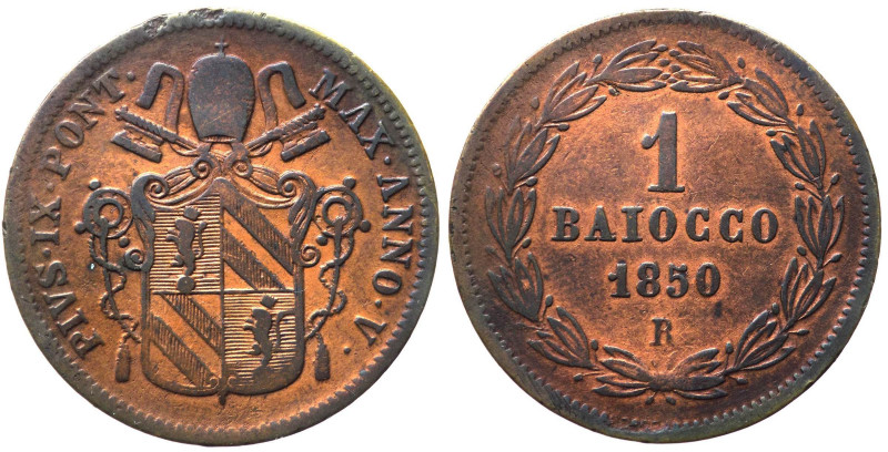 Stato Pontificio - Pio IX (1846-1878) 1 Baiocco 1850 anno V - Zecca di Roma - CN...