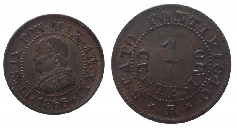 Stato Pontificio - Pio IX (1846-1878) 1 Centesimo 1866 anno XXI Zecca di Roma - ...