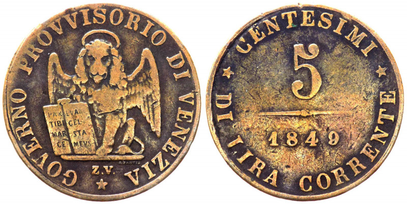 Venezia - Governo Provvisorio di Venezia (1848-1849) 5 centesimi di Lira Corrent...