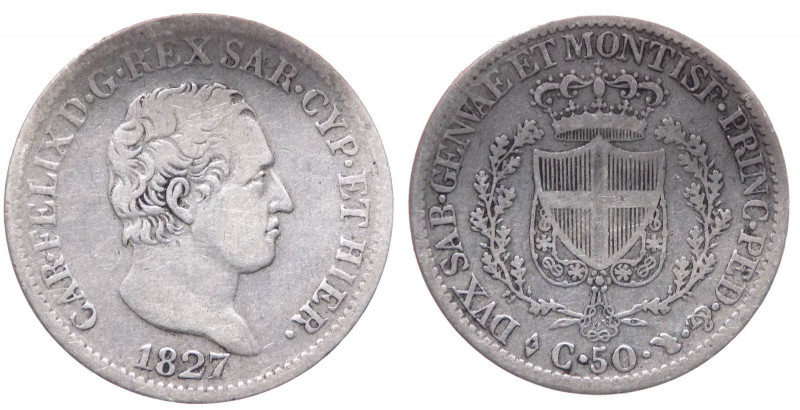 Carlo Felice (1821-1831) 50 Centesimi 1827 - Zecca di Torino - Ag - 

BB+

 ...