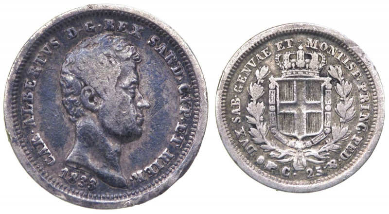 Carlo Alberto (1831-1849) 25 Centesimi 1833 Torino - Rara - Ag - 

BB+

 Shi...