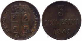 Carlo Alberto (1831-1849) 3 Centesimi 1842 - Zecca di Torino - Gig.159 - Rara - Cu - 

SPL

 Shipping only in Italy