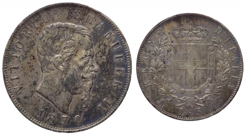 Vittorio Emanuele II (1861-1878) 5 Lire 1870 - Zecca di Milano - Ag - Patina da ...