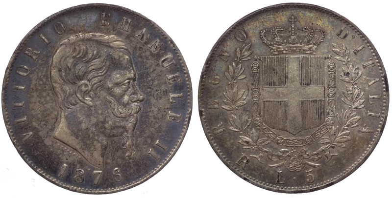 Vittorio Emanuele II (1861-1878) 5 Lire 1876 - Zecca di Roma - Ag - Patina - 
...