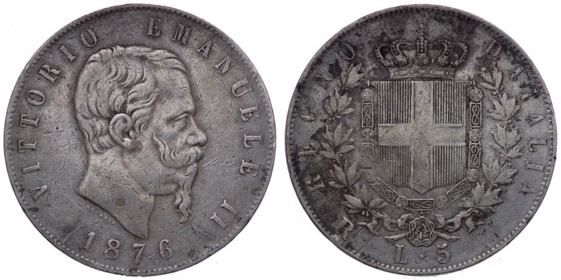 Vittorio Emanuele II (1861-1878) 5 Lire 1876 - Zecca di Roma - Segno di Zecca sp...