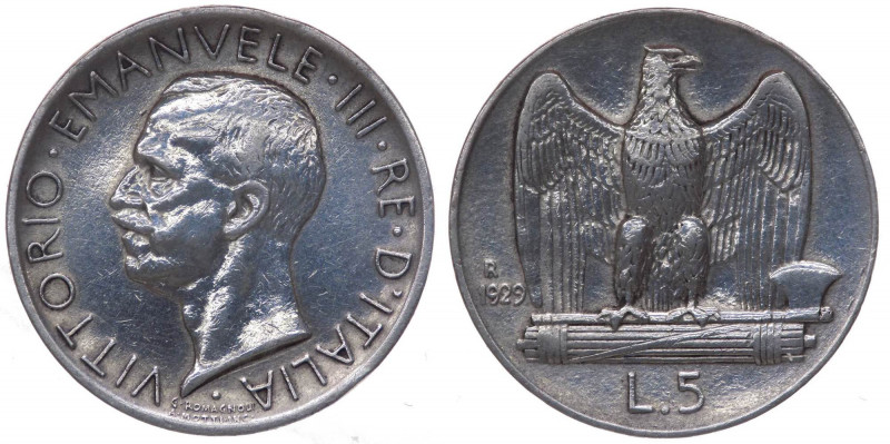 Vittorio Emanuele III (1900-1943) 5 Lire "Aquilotto" 1929 ** (Due rosette) - Ag ...