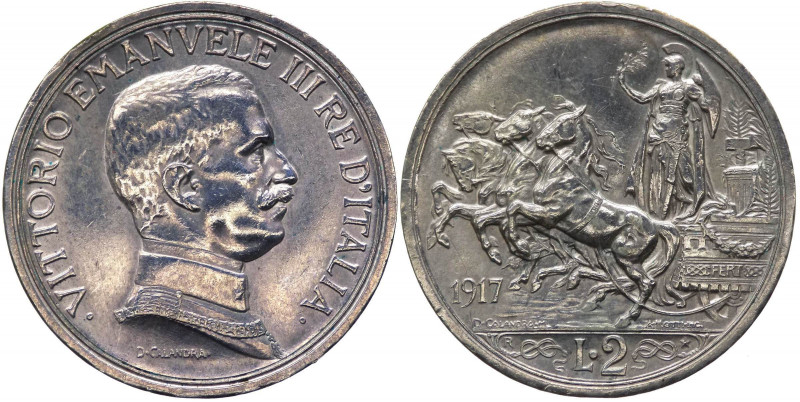 Vittorio Emanuele III (1900-1943) 2 Lire "Quadriga Briosa" 1917 - NC - Ag. Minim...