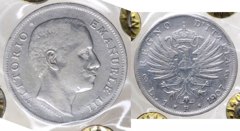 Vittorio Emanuele III (1900-1943) 1 Lira 1907 "Aquila Sabauda" - Ag - Periziata ...