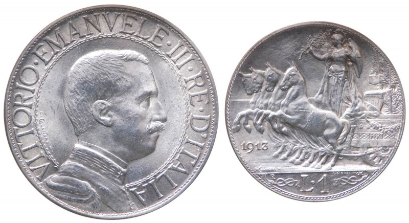 Vittorio Emanuele III (1900-1943) 1 Lira "Quadriga Veloce" 1913 - Ag - Lustro di...