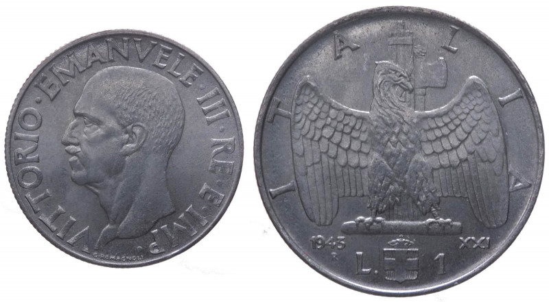 Vittorio Emanuele III (1900-1943) 1 Lira "Impero" 1943 anno XXI - Gig.159 - Rara...