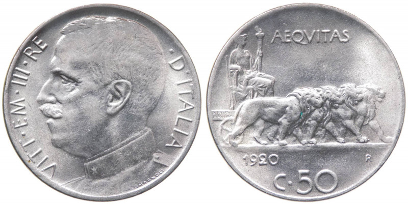 Vittorio Emanuele III (1900-1943) 50 Centesimi "Leoni" 1920 - Contorno Liscio - ...