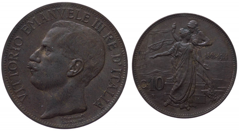 Vittorio Emanuele III (1900-1943) 10 Centesimi 1911 "Cinquantenario" - Cu - 

...