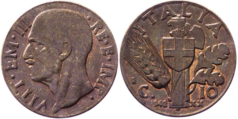 Vittorio Emanuele III (1900-1943) 10 Centesimi 1942 anno XX "Impero" - Ba - 

...