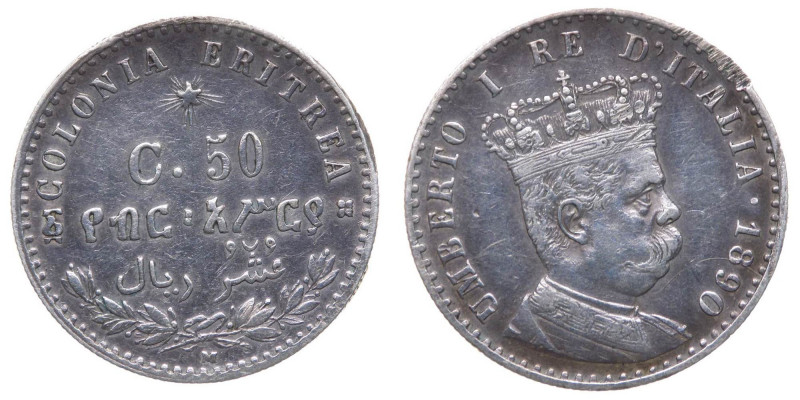 Colonie Italiane - Eritrea - Umberto I (1890-1896) 50 Centesimi 1890 - Ag - 

...