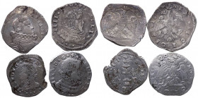 Zecche Italiane - Lotto n.4 monete - Regno di Sicilia - n.2 esemplari emessi da Filippo III (1598-1621) 3 Tarì 1619, Ag - 4 Tarì 1620, Ag - n.2 esempl...
