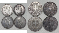 Regno d'Italia - Lotto n.4 monete emesse da Vittorio Emanuele II (1861-1878) 5 Lire 1870, Zecca di Milano - 5 Lire 1871, Zecca di Milano - 5 Lire 1873...