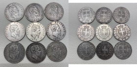 Regno d'Italia - Lotto n.9 monete emesse da Vittorio Emanuele II (1861-1878) 5 Lire 1869, Zecca di Milano - 5 Lire 1870, Zecca di Milano - 5 Lire 1871...