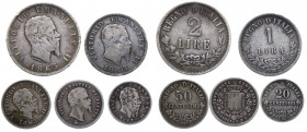 Regno d'Italia - Lotto n.5 monete: VEII 2 Lire 1863 Napoli - VEII 1 Lira 1863 Milano - VEII re eletto 50 centesimi 1960 Firenze - VEII 50 centesimi 18...