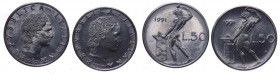 Repubblica Italiana - Monetazione in Lire (1946-2001) Lotto n.2 monete da 50 Lire "Vulcano" II°Tipo 1991 con rombo sotto al collo, NC, Gig.180 e 50 Li...