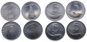 Repubblica Italiana - Monetazione in Lire (1946-2001) Lotto n.4 monete da 5 Lire "Delfino" 1966-1967-1968-1969 - 

FDC

 Worldwide shipping