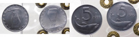 Repubblica Italiana - Monetazione in Lire (1946-2001) Lotto n.2 monete da 5 Lire "Delfino" 1989, Mont.36 e 5 Lire "Delfino" 1989 con timone tovesciato...