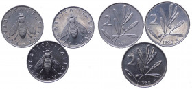 Repubblica Italiana - Monetazione in Lire (1946-2001) Lotto n.3 monete da 2 Lire "Ulivo" 1968-1980-1981 - 

FDC

 Worldwide shipping