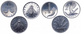 Repubblica Italiana - Monetazione in Lire (1946-2001) Lotto n.3 monete n.2 da 2 Lire "Ulivo" 1970-1999 e 1 Lira "Cornucopia" 1970 - 

FDC

 Worldw...