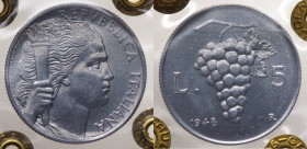 Monetazione in Lire (1946-2001) 5 Lire "Uva" 1948 - Mont.7 - Dentelli più sottili e distanziati - NC - Periziata Gaudenzi FDC - 

FDC

 Shipping o...