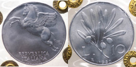 Monetazione in Lire (1946-2001) 10 Lire "Ulivo" 1950 - Att.95c - Legenda capovolta - Rara - Periziata Gaudenzi FDC - 

FDC

 Shipping only in Ital...