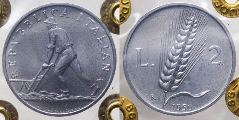 Monetazione in Lire (1946-2001) 2 Lire "Spiga" 1950 - Mont.7 - NC - Periziata Ga...